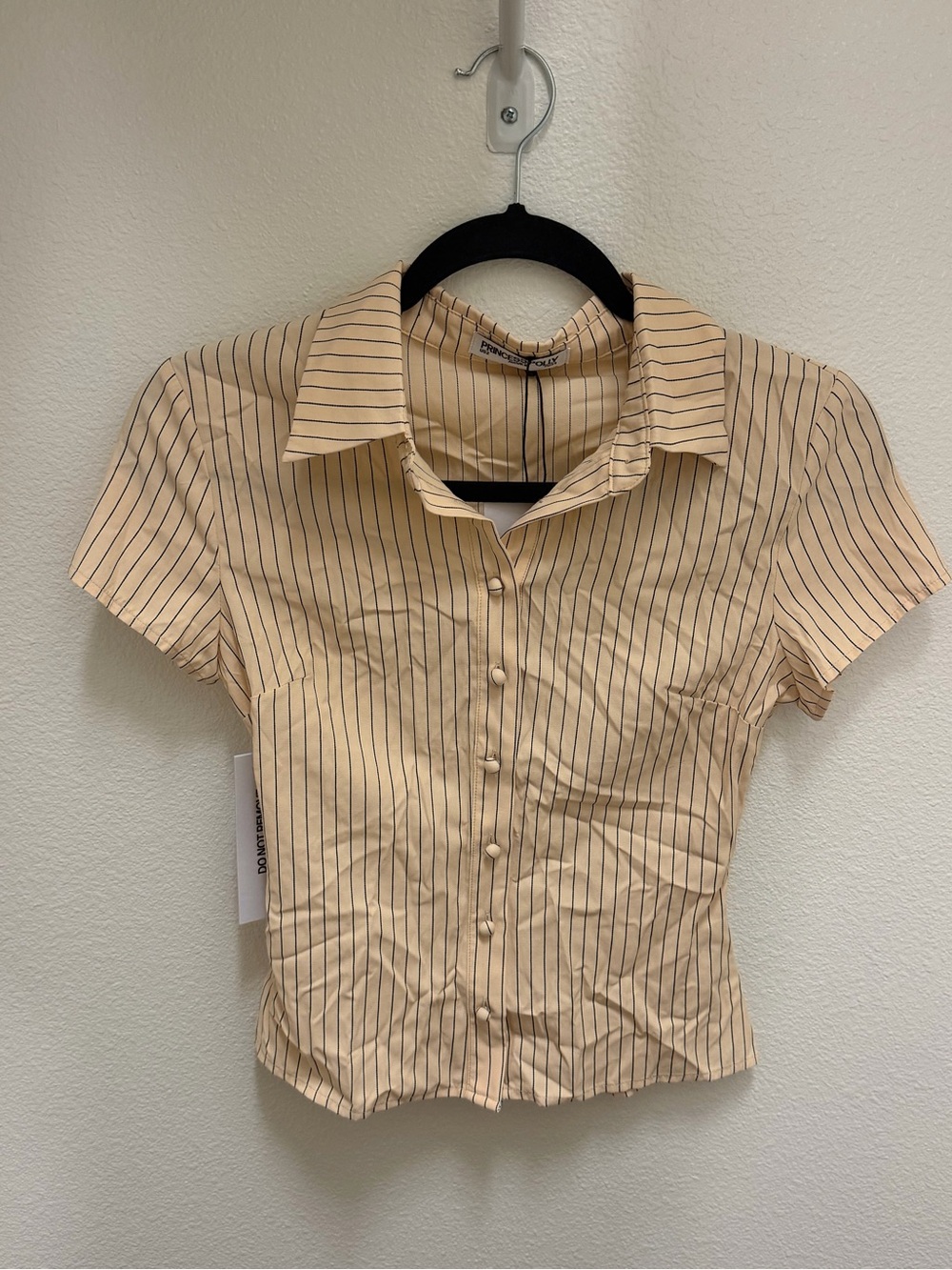 Princess Polly Pastel Yellow Short-Sleeve Striped Button up